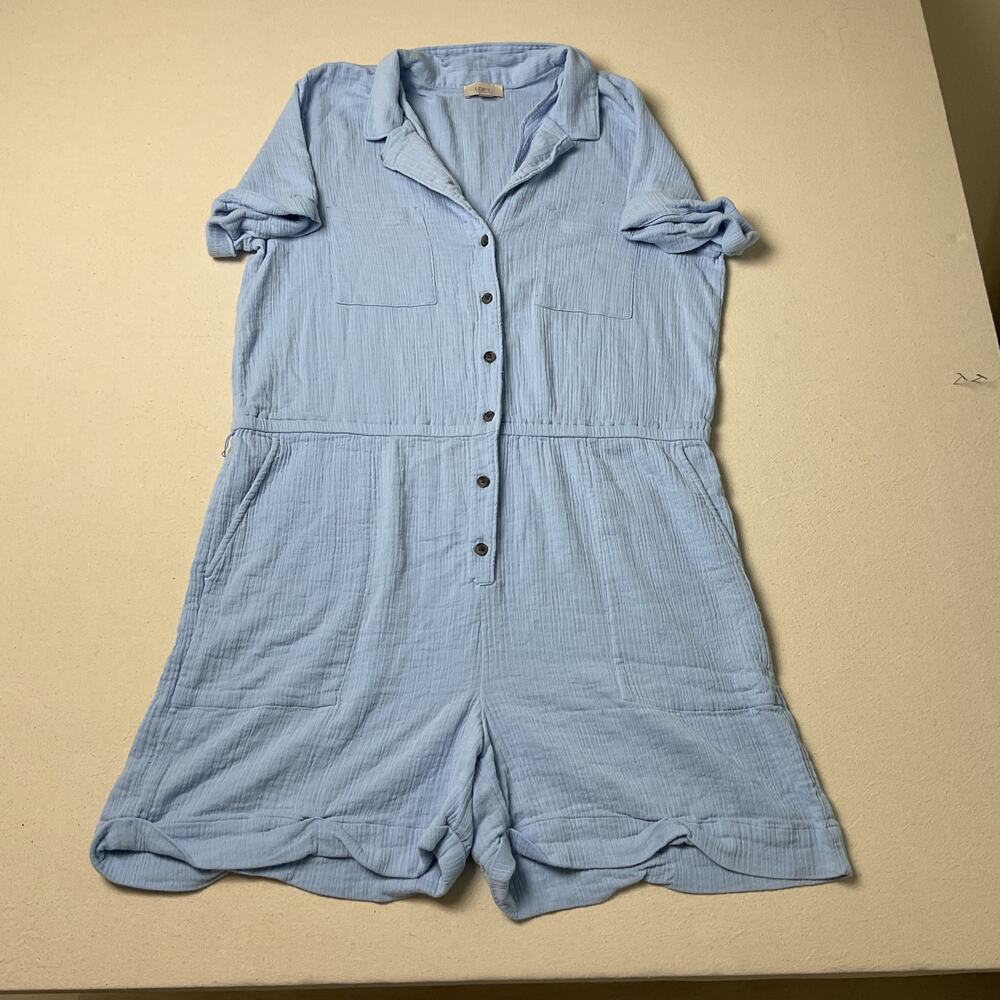 Loft Outlet Lt Blue Collared Short Sleeve Button Romper Womens XL
